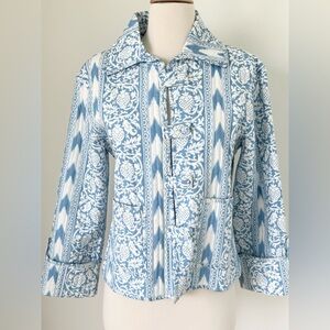 JULIA AMORY Quilted Jacket Ikat Print Button Closure size Large NWT